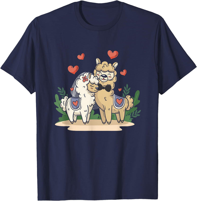 Llama Bride and Groom Wedding Matching Couple Llama Bride and Groom Wedding Art Matching Couple Loving T-Shirt - Navy Blue