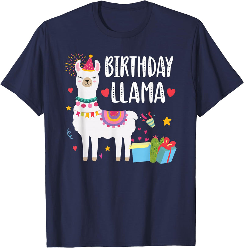 Matching Llama Birthday Party Supplies Birthday Llama Girl Birthday Party Llama Birthday Outfit T-Shirt - Navy Blue