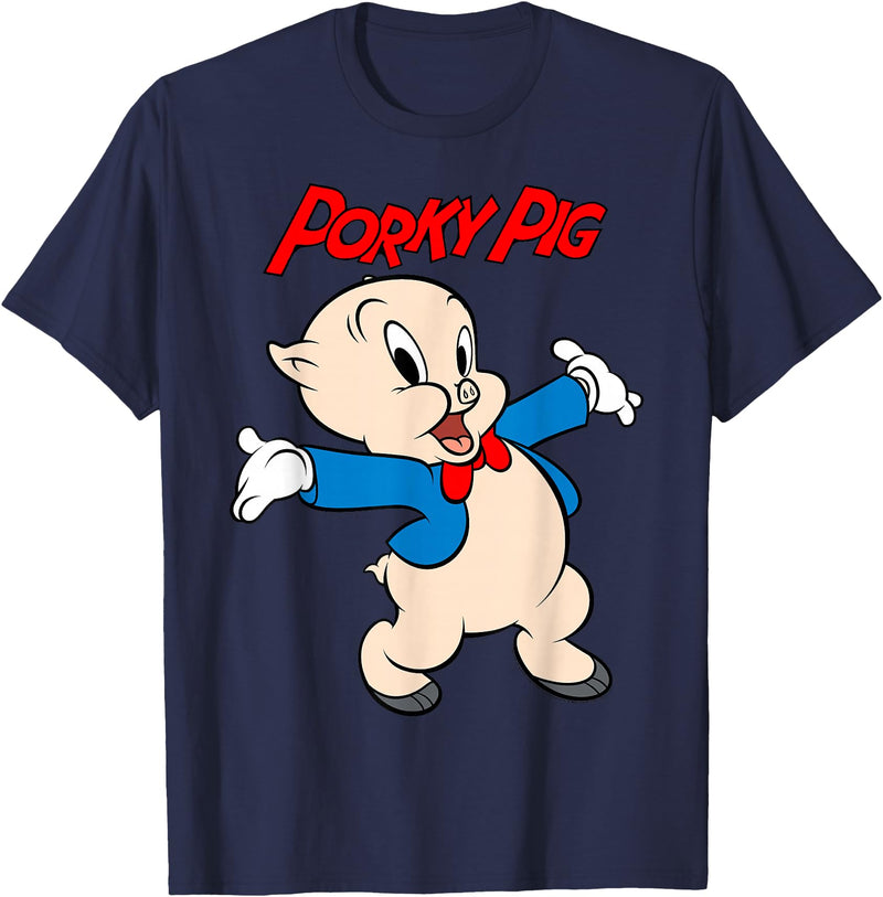 Looney Tunes Porky Pig Vintage Portrait T-Shirt - Navy Blue