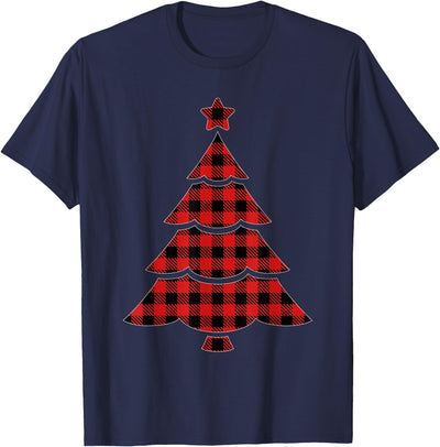 Cow Christmas Red Black Buffalo Plaid Tree T-Shirt