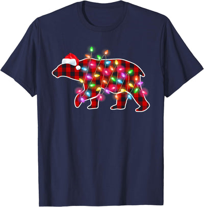 Plaid Buffalo Polar Bear Christmas Pajamas Xmas Lights Women T-Shirt