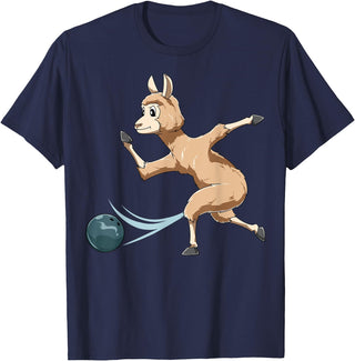 Bowling Gifts & Tees Llama Bowling Llama Playing Bowling Llama T-Shirt - Navy Blue