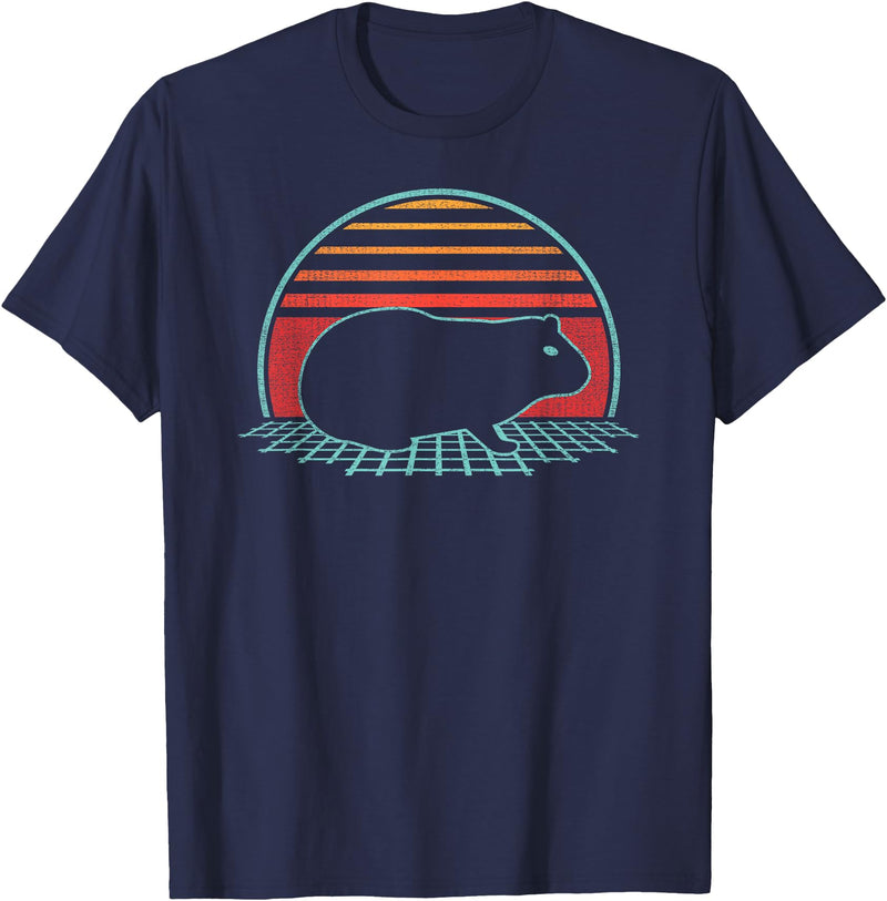 Guinea Pig Graphic Art Designs Guinea Pig Lover Animal Retro Vintage 80s Style T-Shirt - Navy Blue