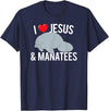 Sea Cows Tees I Love Jesus and Manatees, Cute Christian Manatee T Shirt T-Shirt - Navy Blue