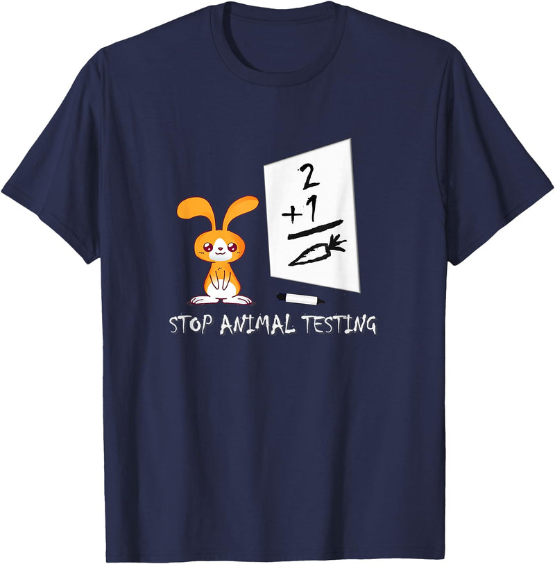Cute Rabbit Bunny Stop Animal Testing Funny Kawaii T-Shirt in Navy Blue