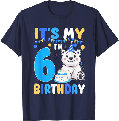 6th Birthday Polar Bear Lover Gift It's My 6th Birthday Polar Bear Themed Party 6 Year Old T-Shirt