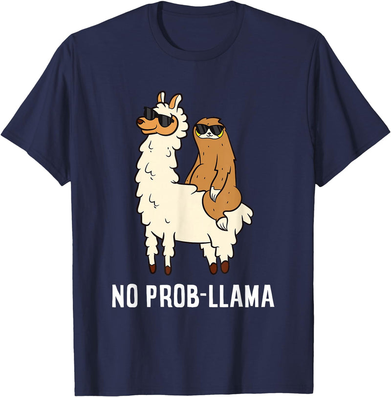 The Llama Lover No Prob-llama Cute No Prob Llama T-Shirt - Navy Blue