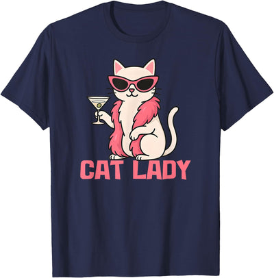 Cat Animal Illustration Tee for funny Cat Lover Cat Lady Design – Funny Glam-Cat with Sunglasses & Cocktail T-Shirt