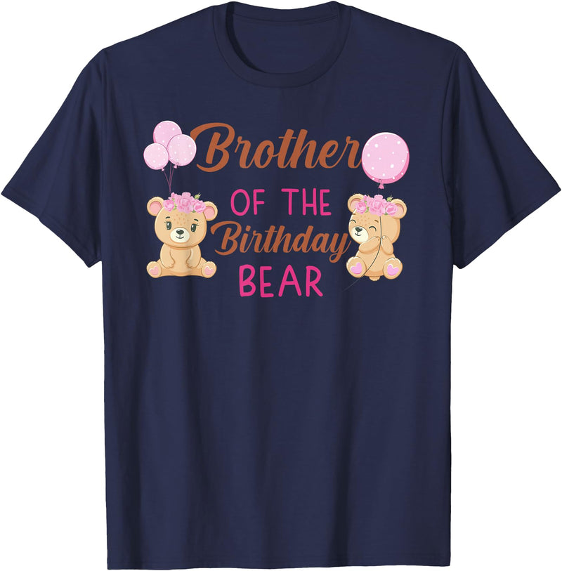 Family Birthday Bear Gifts Brother of The Birthday Girl Bear 1st Birthday Party Girl T-Shirt - Navy Blue