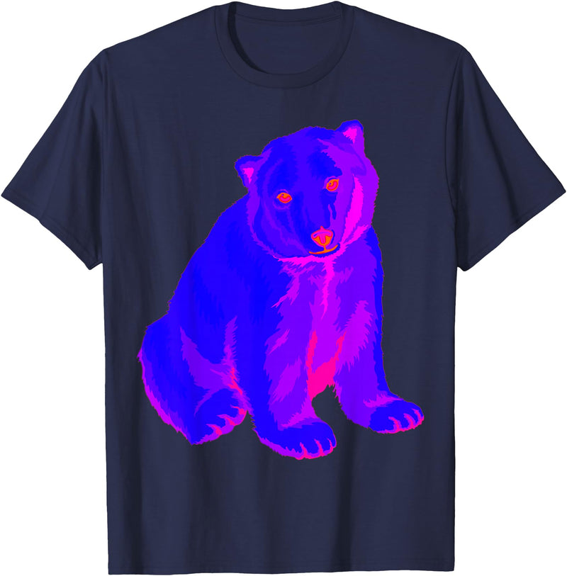 EDM Polar Bear T-Shirt EDM Electronic Techno Polar Bear Trippy Rave Shirt T-Shirt - Navy Blue