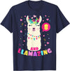 Llamazing Birthday Party Outfit Llama Lovers Llamazing 8 Years Old Girl Birthday Cute Llama Alpaca Kids T-Shirt - Navy Blue