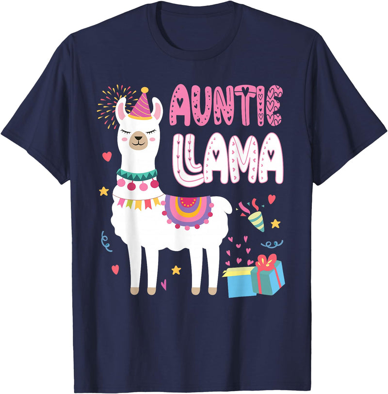 Family Matching Llama Birthday Party Supplies Auntie Llama Aunt Of The Birthday Llama Birthday T-Shirt - Navy Blue