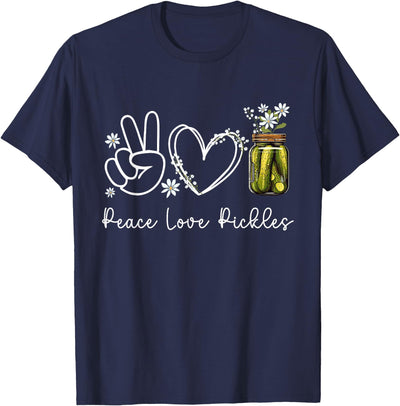 Cute Peace Love Pickles Wildflower Inspyrmyn Peace Love Pickle Wildflower Canning Season Pickle Jar Lover T-Shirt
