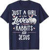 Just a Girl Who Loves Rabbits and Jesus Gift Women T-Shirt in Navy Blue