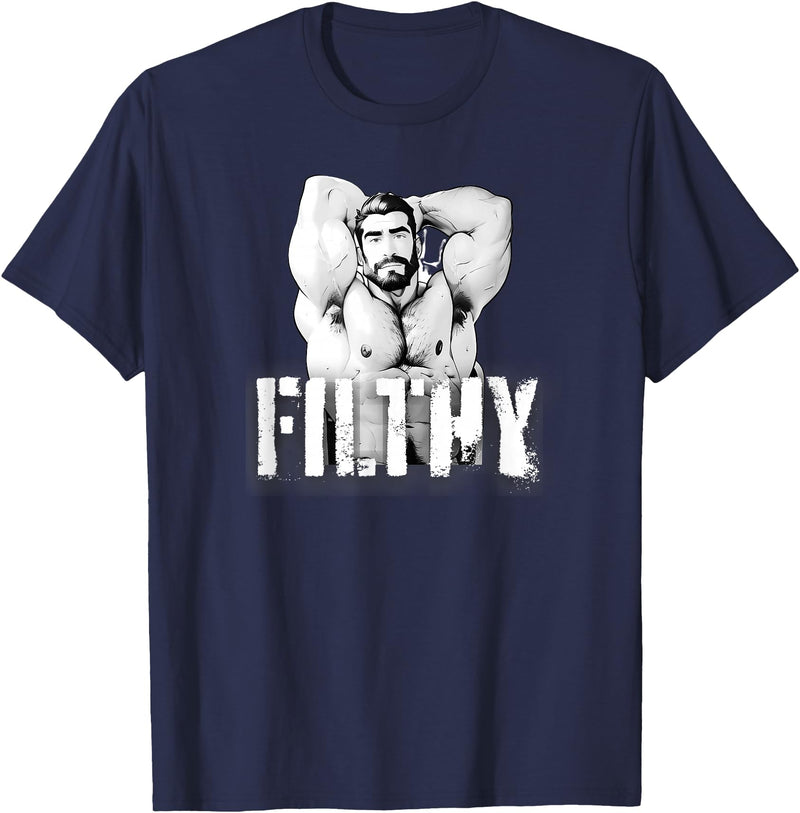 Muscular Daddy Bear Art By Big Daddy Bear Mens Filthy Gay Bear Muscle Daddy Bear LGBT Gay Pride 2024 T-Shirt - Navy Blue