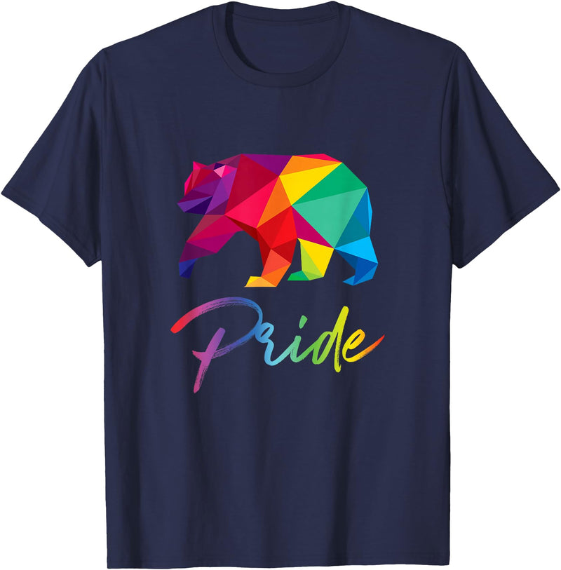 RhynoWear Pride Gay Bear Pride Shirt Bears LGBT Rainbow Flag Grizzly Gift T-Shirt - Navy Blue