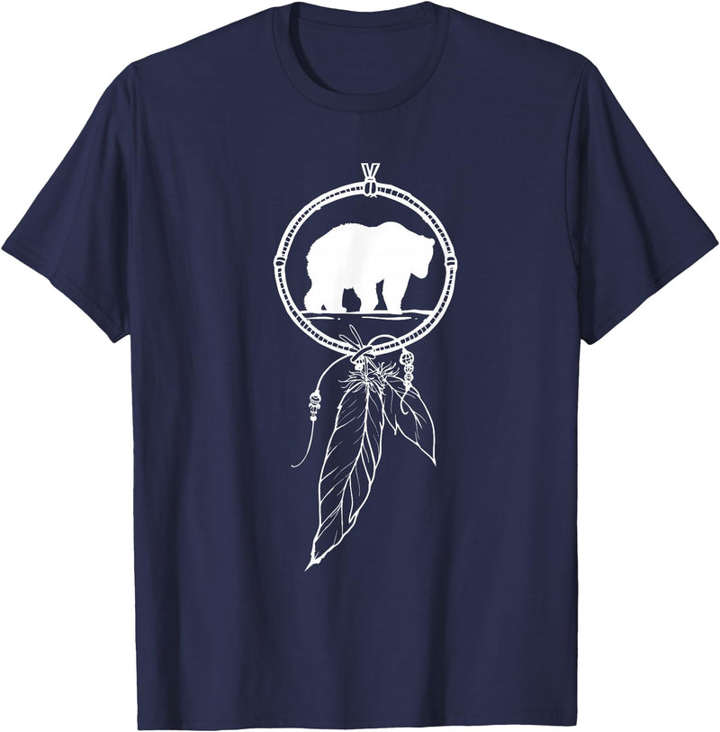 American Indian Shirts by CrushRetro Native American Dreamcatcher Bear Women Men Kids T-Shirt - Navy Blue