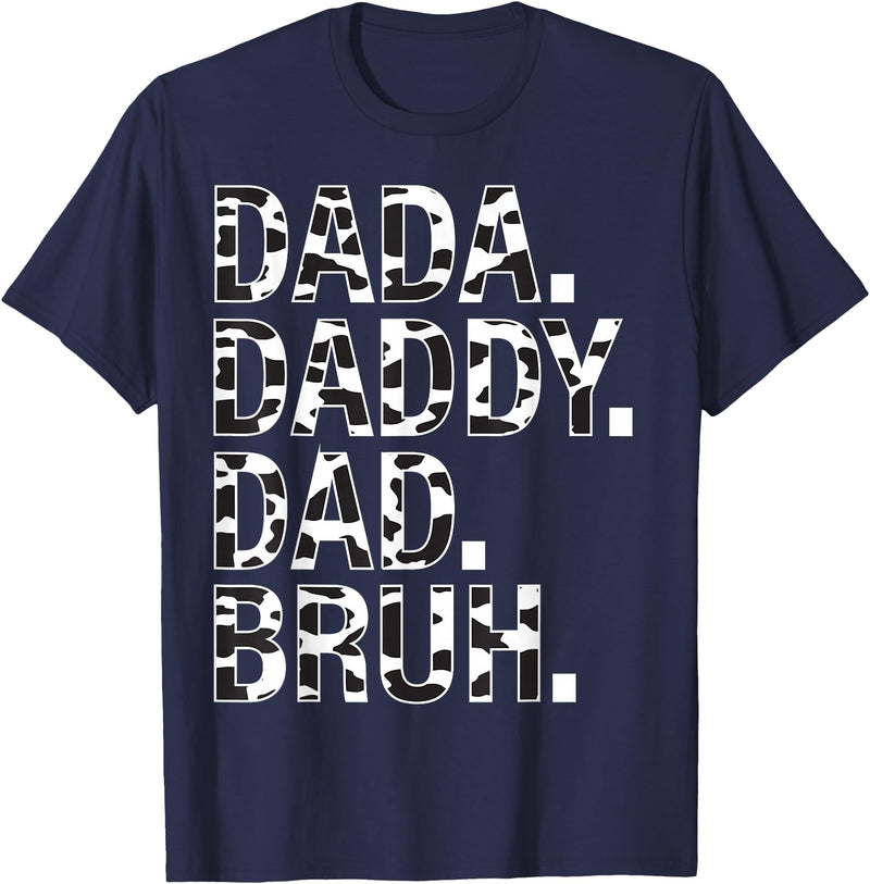 Highland Cow Dad Shirt Dad Cow Print Father's Day Dad Dada Daddy Bruh Papa Cow Daddy Love Cows Dad Cow Print T-Shirt - Navy