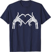 Skeleton Hand Halloween Trendy Novelty Graphic Art Skeleton Hands Heart Sign Halloween Tops T-Shirt - Navy Blue