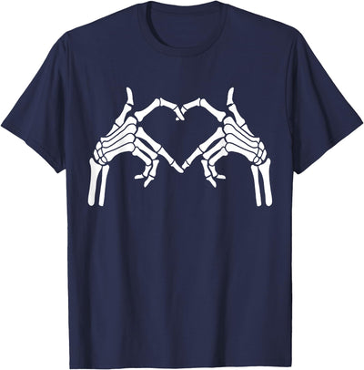Skeleton Hand Halloween Trendy Novelty Graphic Art Skeleton Hands Heart Sign Halloween Tops T-Shirt