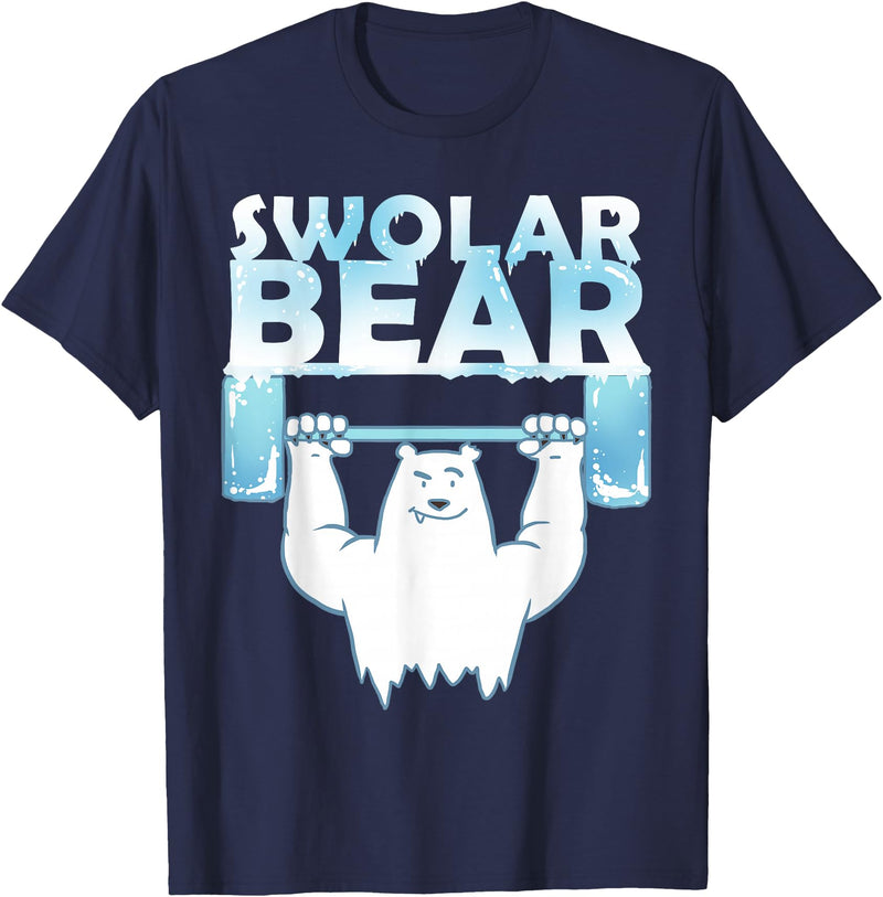 Funny Weightlifter Tees Funny Polar Bear Swolar Bear Lifting Tshirt T-Shirt - Navy Blue