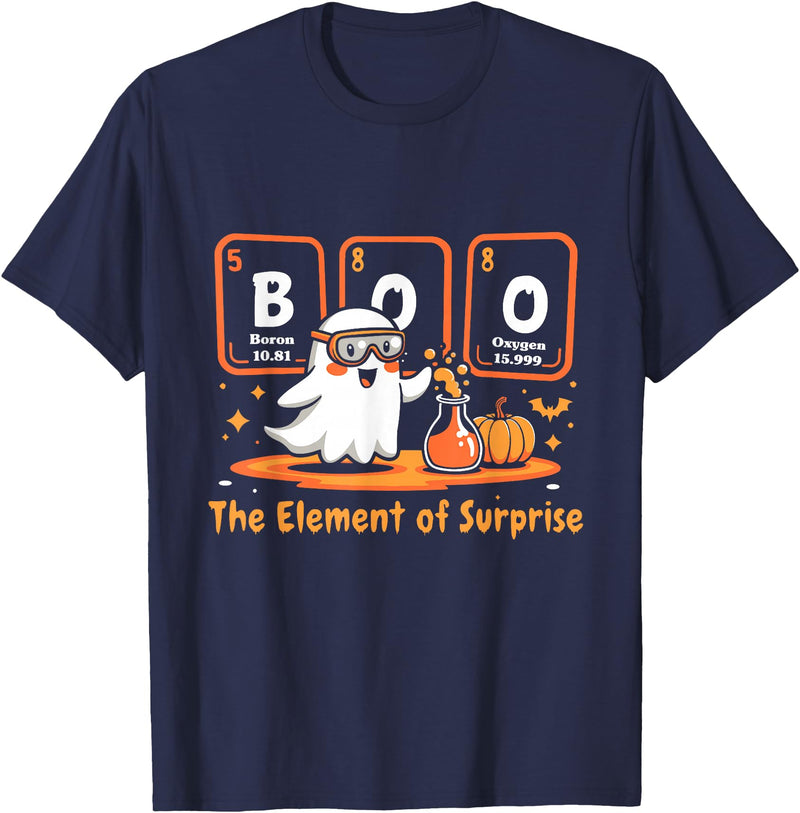 Chemistry Halloween Chemistry Boo The Element of Surprise Cute Chemist Halloween T-Shirt - Navy Blue