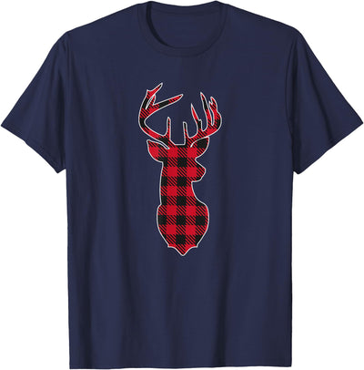 Christmas Buffalo Plaid Deer Colthing Red and Black Head T-Shirt