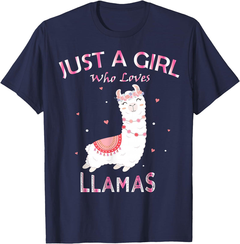 Just A Girl Who Loves Llamas Gift Shirt Just A Girl Who Loves Llamas T-Shirt Gift For Llama Gift Tee T-Shirt - Navy Blue
