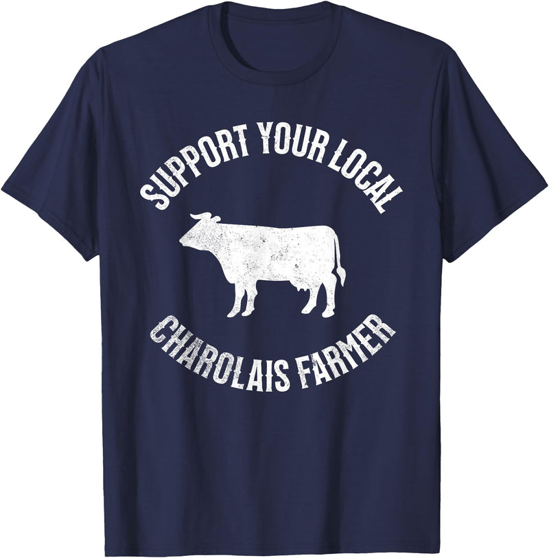 Charolais Cow Support Charolais Cow Cattle Farmer Meat T-Shirt - Navy Blue