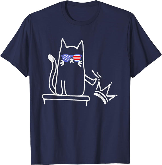 No Kings in America Funny Cat Cat No Kings in America Funny Political Cat Lady T-Shirt - Navy Blue