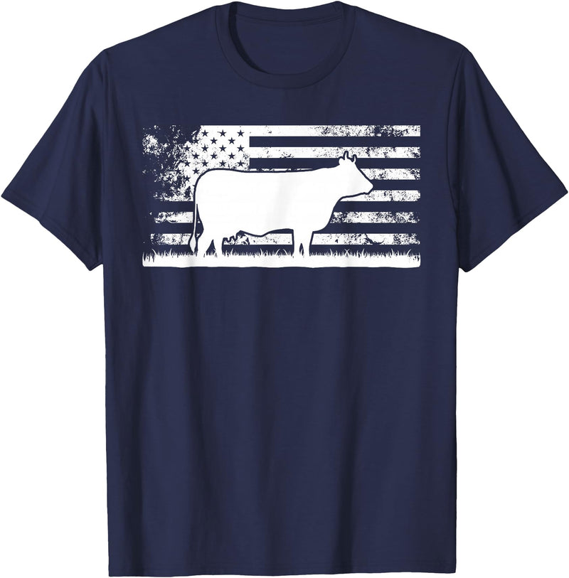Funny Charolais Rancher Gift for Cattle Lover American Flag - American Cow Charolais Rancher T-Shirt - Navy Blue