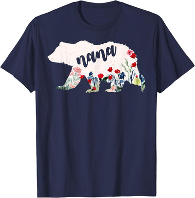 Nana Bear - Water Color Flower Grandma T-Shirt