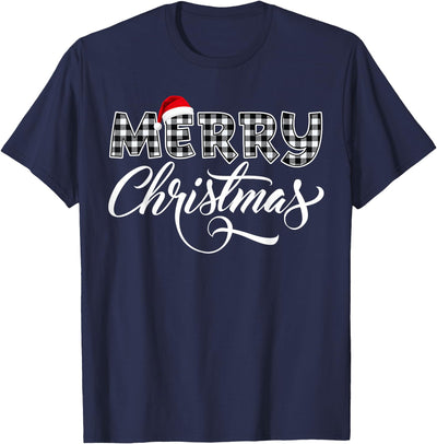 Cow Merry Christmas 2025 Buffalo Black and White Plaid T-Shirt