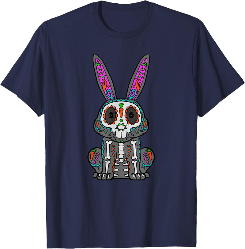 Rabbit Day of Dead Mexican Bunny Lover Rabbit Sugar Skull T-Shirt in Navy Blue