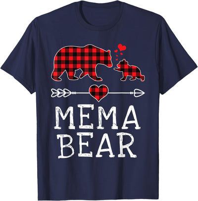 Red Plaid Bear Christmas Pajama Mema Matching Family T-Shirt
