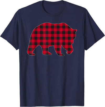 Red Buffalo Plaid Bear Silhouette Christmas T-Shirt