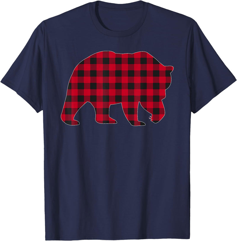 Christmas Family Matching Gift by AAM Red Plaid Bear Christmas Matching Buffalo Family Pajama T-Shirt - Navy Blue