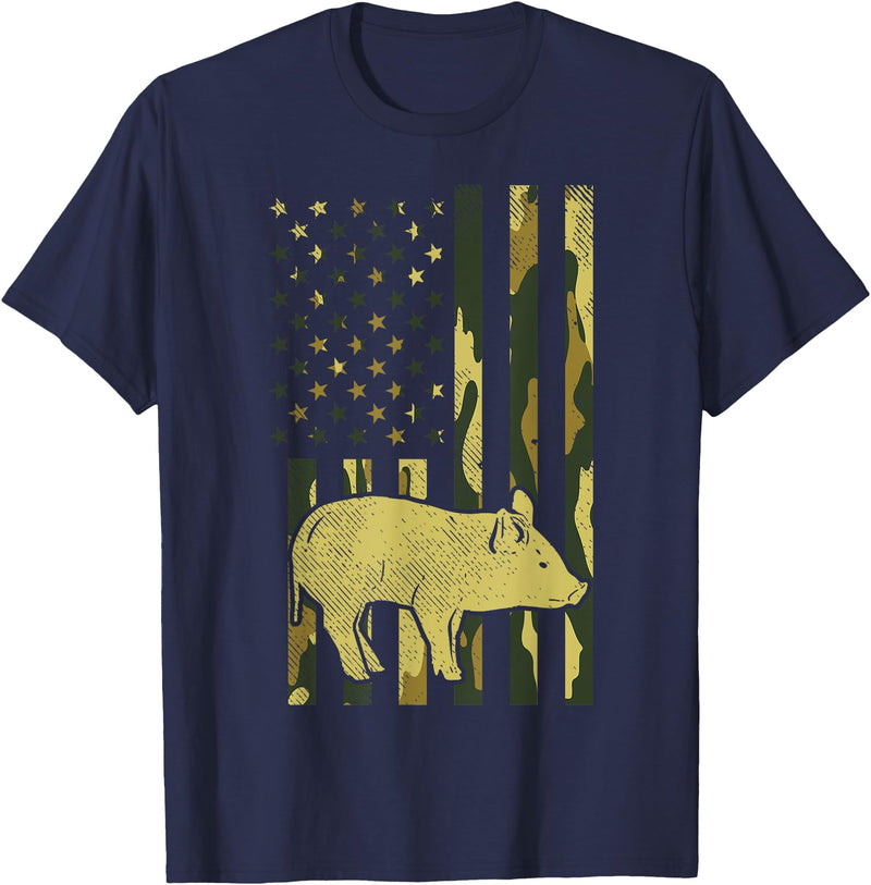 BoredKoalas Farming Farm Shirts Farmer Gifts Camo US Flag Pig Military Farm Animal Patriotic Farmer Gift T-Shirt - Navy Blue