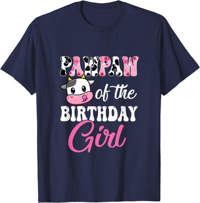 Vintage Retro Birthday Pawpaw of the Birthday Girl Farm Cow T-Shirt