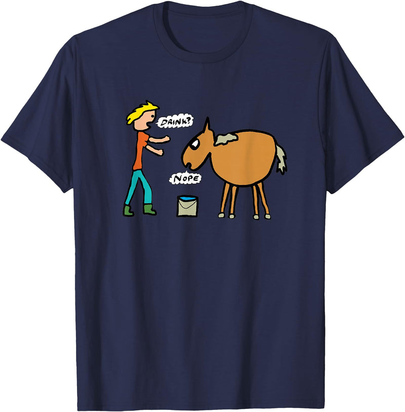 Mark Ewbie Designs Funny Lead A Horse To Water Proverb T-Shirt - Navy Blue