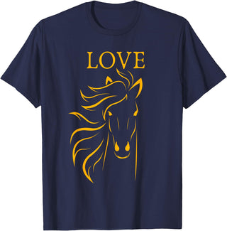 I Love Horses Shirts and Gifts Women and Girls Stylish Love Horse Head T-Shirt - Navy Blue