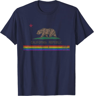 California Republic Bear LGBT Gay Pride Month Rainbow Flag T-Shirt