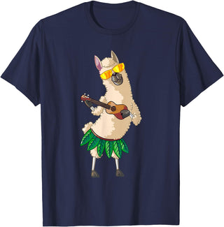 Llama Ukulele Luau TShirt Cute Gifts Llama Ukulele Luau Cute Funny Cool Hawaii Alpaca Gift T-Shirt - Navy Blue