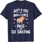 Pigs Memme Pigs And Ice Skating Gifts for Girls Women T-Shirt - Navy Blue