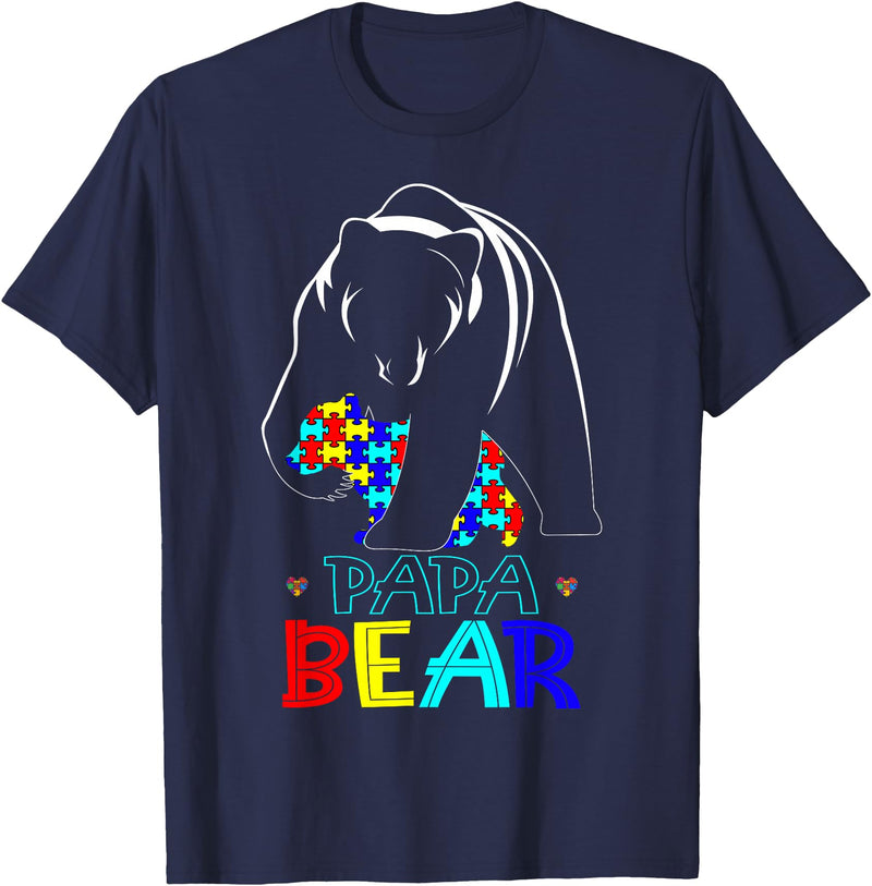 Papa Bear Autism Awareness Month Gifts Autism Dad Papa Bear Autism Awareness Gifts for Autism Dad Support T-Shirt - Navy Blue