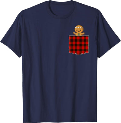 Cow Red Plaid Gingerbread Cookie in Pocket Buffalo Christmas T-Shirt