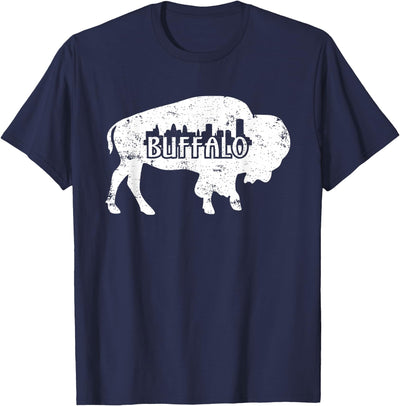 Cow Designs Buffalo Ny Distressed Skyline T-Shirt