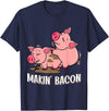 Funny sayings Farmers organic Farmers Animals Makin` Bacon Pig Bacon Farmer T-Shirt - Navy Blue