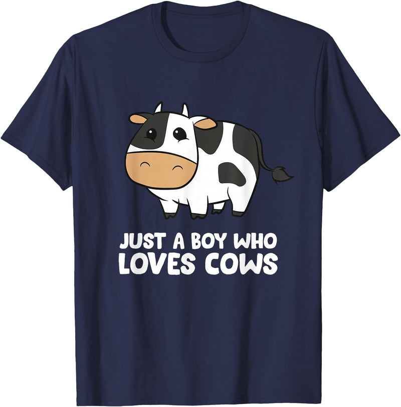 Funny Cow Lover Gifts Just a Boy Who Loves Cows T-Shirt - Navy Blue