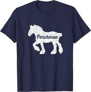 Angry Ant Graphics - Percheron Horse Distressed Silhouette of Percheron Draft Horse T-Shirt - Navy Blue